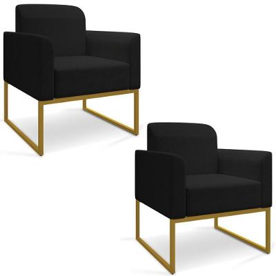 Kit 2 Poltronas Decorativas Industrial Dourada A79 Preto