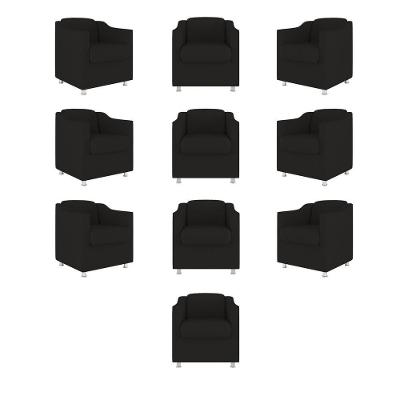 Kit 10 Cadeira Poltronas Decorativas Recepção Clinica Suede Cor:preto