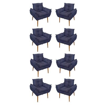Kit 08 Poltronas Opala Decorativas Sala De Estar Suede Cor:azul Marinho
