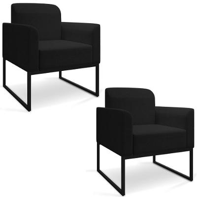 Kit 2 Poltronas Decorativas Base Industrial Preta A79 Preto