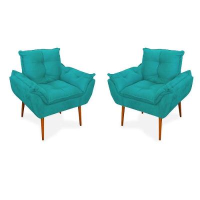 Kit 2 Poltronas Opala Decorativas - Azul Turquesa - Balaqui Cor:azul-turquesa