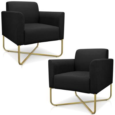 Kit 2 Poltronas Isabella Base X Suede Preto dourado