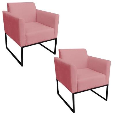 Kit 2 Poltronas Decorativas Base Industrial Preto S17 Rosê