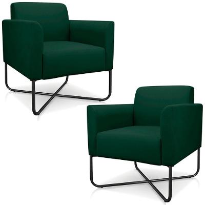 Kit 2 Poltronas Isabella Base X Suede Verde preto