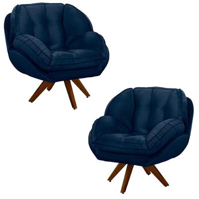 Kit 2 Poltronas Decorativas Giroud Veludo Azul Marinho