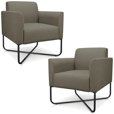 Kit 2 Poltronas Isabella Base X Suede Nude preto