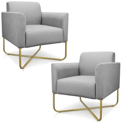 Kit 2 Poltronas Isabella Base X Suede Cinza dourado
