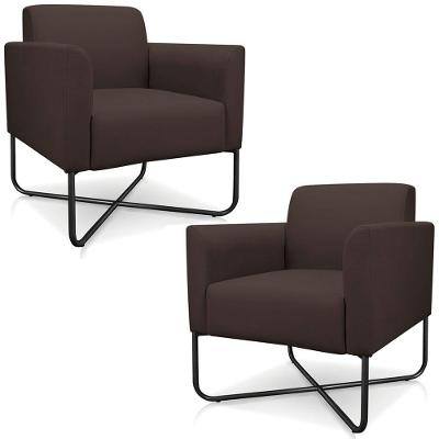 Kit 2 Poltronas Isabella Base X Suede Marrom preto