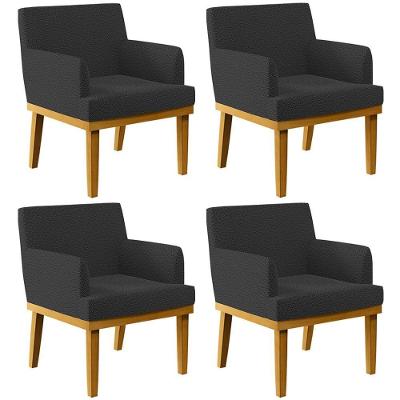 Kit 4 Poltronas Decorativas Sala De Estar E Recepção Base Mel Beatriz W01 Bouclê Preto - Lyam Decor