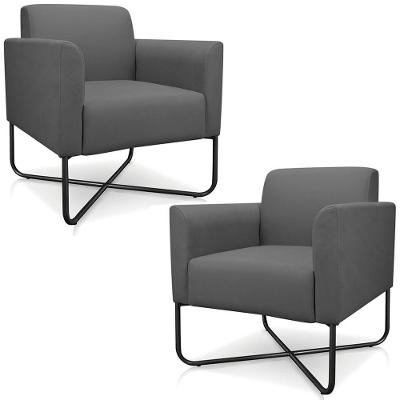 Kit 2 Poltronas Isabella Base X Suede Grafite preto