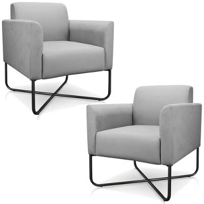 Kit 2 Poltronas Isabella Base X Suede Cinza preto