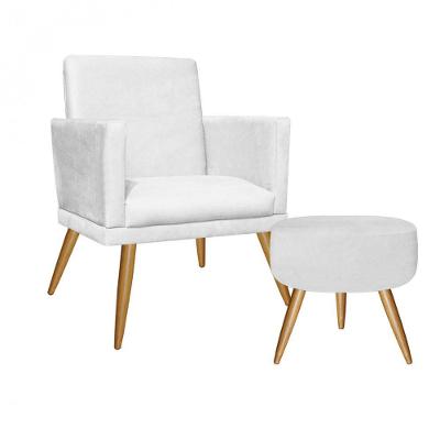 Kit Poltrona E Puff Redondo Rodapé Pé Palito Branco