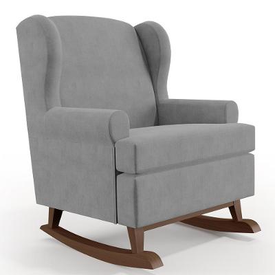 Poltrona Malu Base De Madeira P02 Suede Cinza