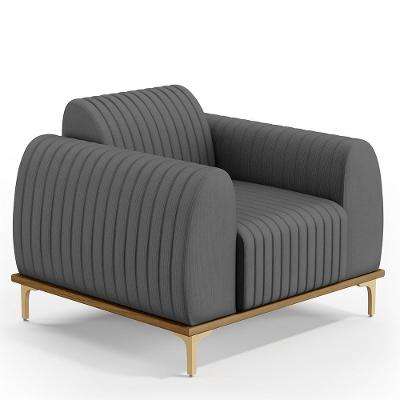 Poltrona Pés Metalizado D'Ouro Molino D02 Veludo Cinza C-317