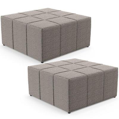 Kit 02 Puffs Decorativos Para Sala De Estar Quadrado Milano 90x90 W01 Bouclê Bege - Lyam Decor