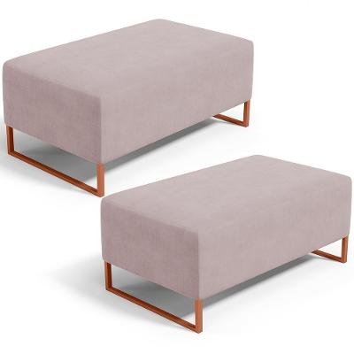 Kit 02 Puffs Decorativo Sala De Estar Cléo 90cm W01 Base Ferro Cobre Suede Rosê - Lyam Decor