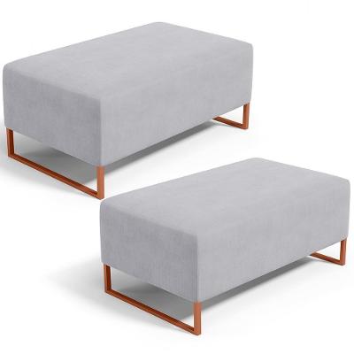 Kit 02 Puffs Decorativo Sala De Estar Cléo 90cm W01 Base Ferro Cobre Suede Cinza - Lyam Decor
