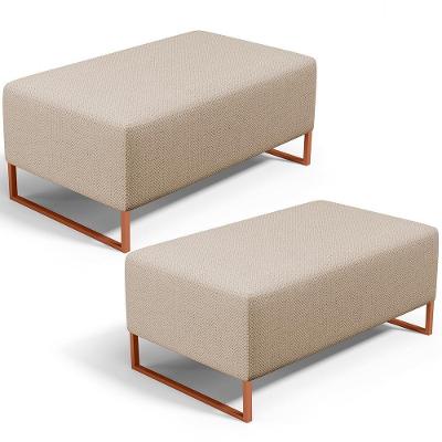 Kit 02 Puffs Decorativo Sala De Estar Cléo 90cm W01 Base Ferro Cobre Linho Bege Escuro - Lyam Decor