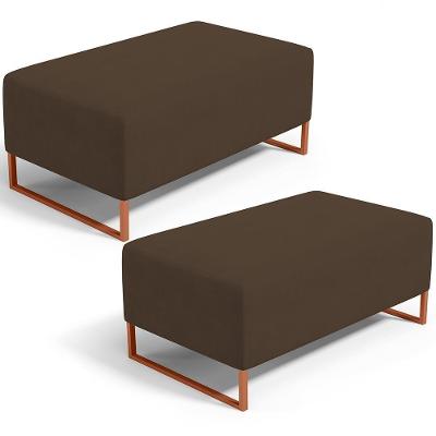 Kit 02 Puffs Decorativo Sala De Estar Cléo 90cm W01 Base Ferro Cobre Suede Marrom - Lyam Decor