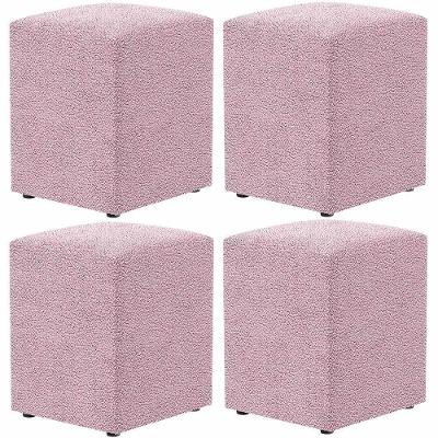 Kit 04 Puffs Quadrado L02 Decorativo Bouclê Rosê
