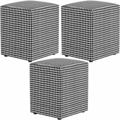 Kit 03 Puffs Quadrado Decorativo L02 Pied Poule - Lyam Decor