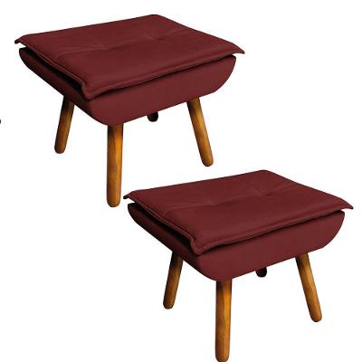 Kit 2 Puffs Opala Veludo Marsala Pés Palito Castanho