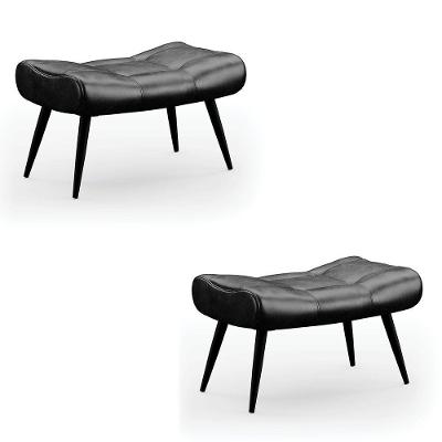 Kit 2 Puffs Decorativos Sala De Estar Pés Palito Letty Pu Preto G19 - Gran Belo