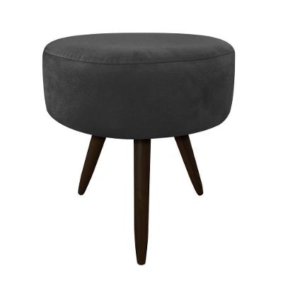 Puff Banqueta Berlim Redondo Suede Preto Pés Tabaco D´rossi