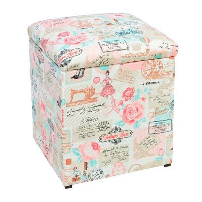 Puff Baú Dani Quadrado Estampado Retrô Rosa D61 D´rossi