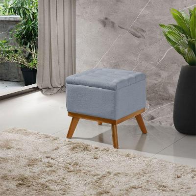 Puff Capitone Com Base Madeira D26 Soft Linho Sofatec Azul