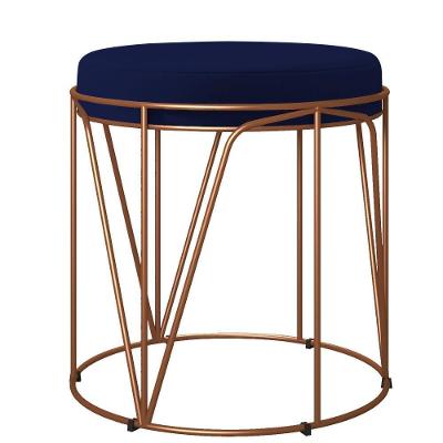 Puff Decorativo Aramado Bronze Zaya L02 Suede Azul Marinho