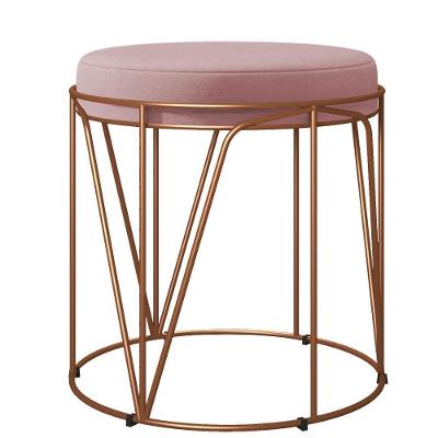 Puff Decorativo Aramado Bronze Zaya L02 Suede Rosê
