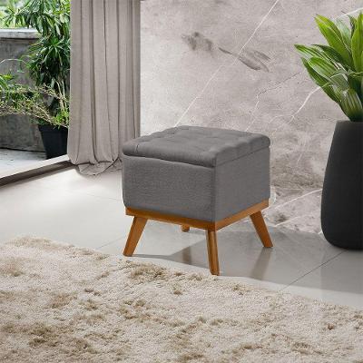 Puff Capitone Com Base Madeira D26 Soft Linho Sofatec Grafite