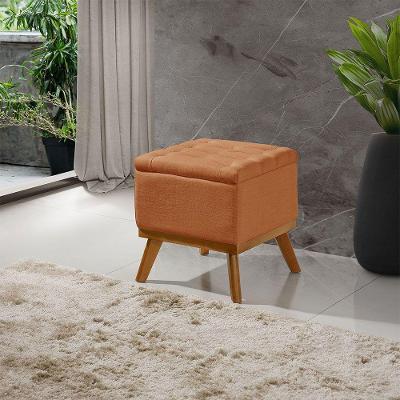 Puff Capitone Com Base Madeira D26 Soft Linho Sofatec Tijolo
