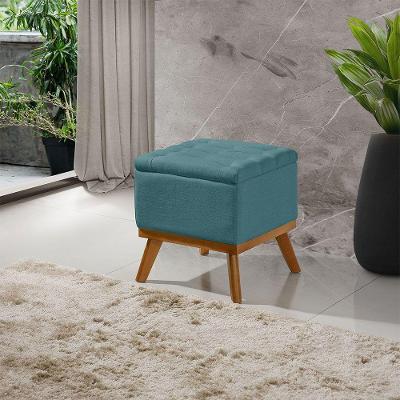 Puff Capitone Com Base Madeira D26 Soft Linho Sofatec Verde