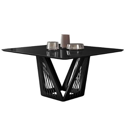 Mesa 4 Lugares 150cm Tampo Quadrado De Vidro Preto/ébano