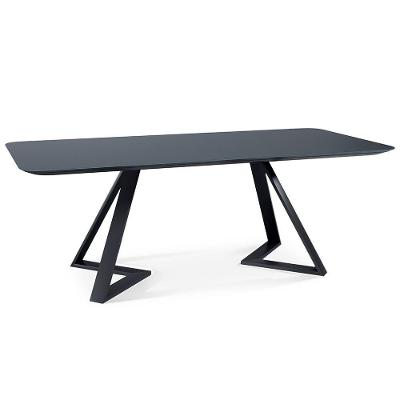 Mesa 6 Lugares 180cm Tampo De Vidro Efron Preto