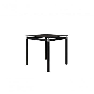 Mesa 75X75 Cm Preto Com Tampo De Vidro Temperado Preto