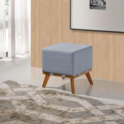Puff Liso Com Base Madeira D26 Soft Linho Sofatec Azul