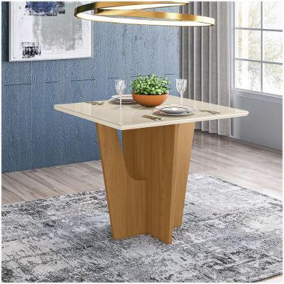 Mesa De Jantar /vidro Canto Reto 90cm Danielly Henn Nature Off White