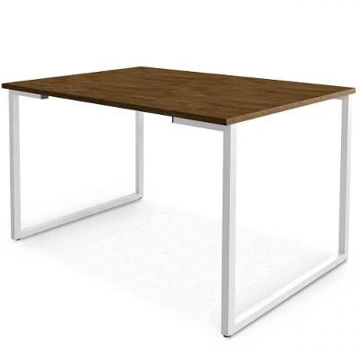Mesa De Jantar Com Base De Ferro E Tampo De Mdf 120x80cm Branco Com Imbuia