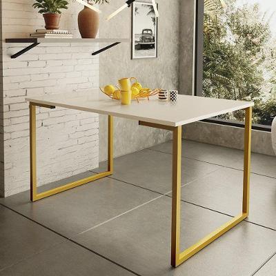 Mesa De Jantar Estilo Industrial Dourado Off White