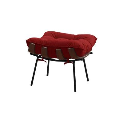 Puff Sala de Estar Base de Madeira Preto Veludo Vermelho
