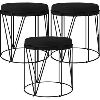 Kit 03 Puffs Decorativo Aramado Preto Zaya L02 Corano Preto