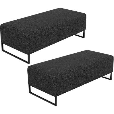 Kit 02 Puffs Decorativo Sala De Estar Bali W01 Base Ferro 120x50 Cm Bouclê Preto