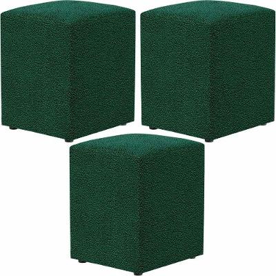 Kit 03 Puffs Quadrado Decorativo L02 Bouclê Verde