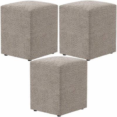 Kit 03 Puffs Quadrado Decorativo L02 Bouclê Bege