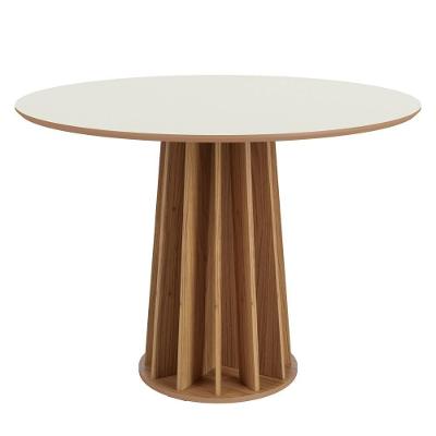 Mesa De Jantar Redonda 4 Lugares Off White/Freijó