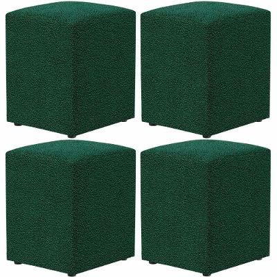 Kit 04 Puffs Quadrado L02 Decorativo Bouclê Verde