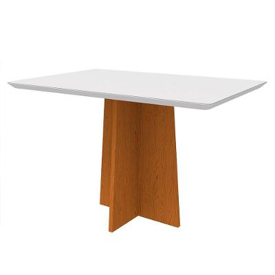 Mesa De Jantar Tampo Vidro Angra 135 Cm Off White Base Ypê